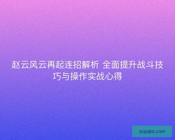 赵云风云再起连招解析 全面提升战斗技巧与操作实战心得